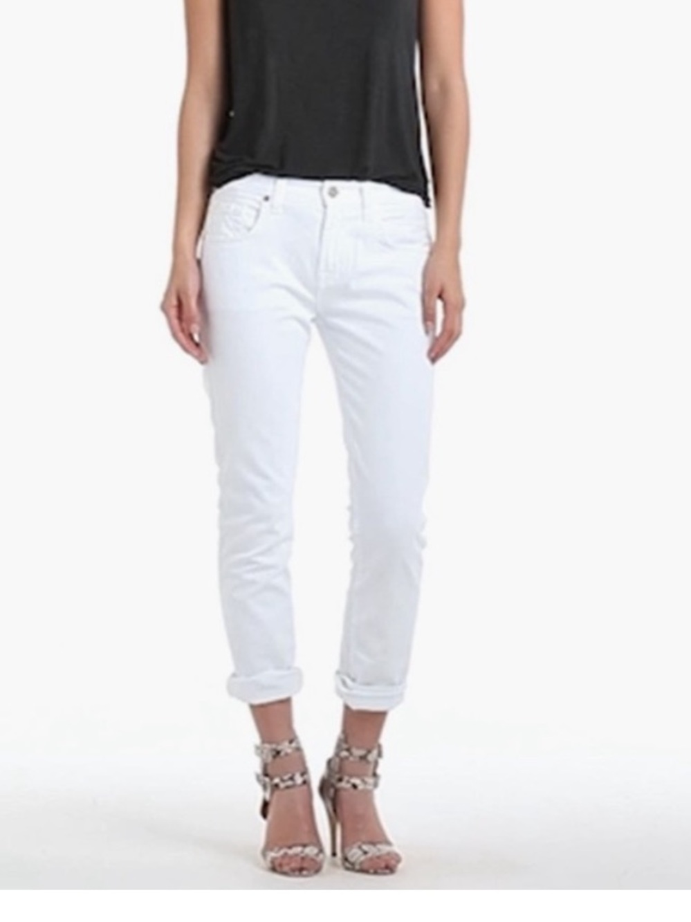 NWT 7 For All Mankind White Girlfriend Jean / The Relaxed Skinny Plain Pocket 27